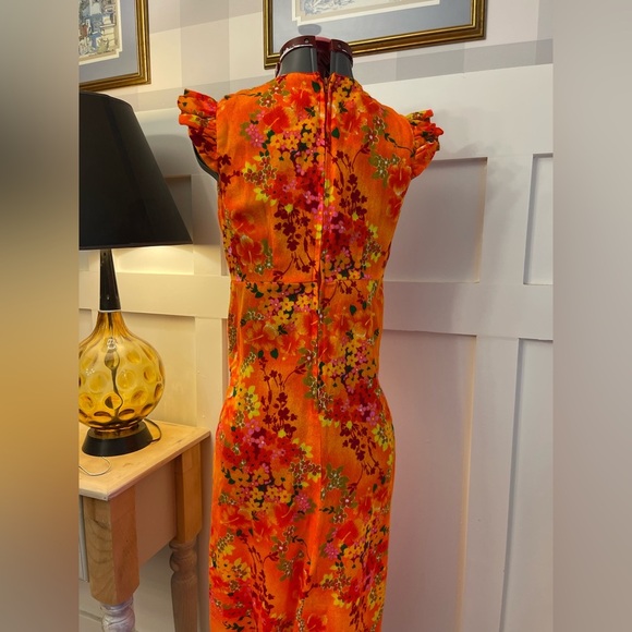 Vintage 70’s Floral Orange Maxi Dress Size Small - Picture 4 of 6
